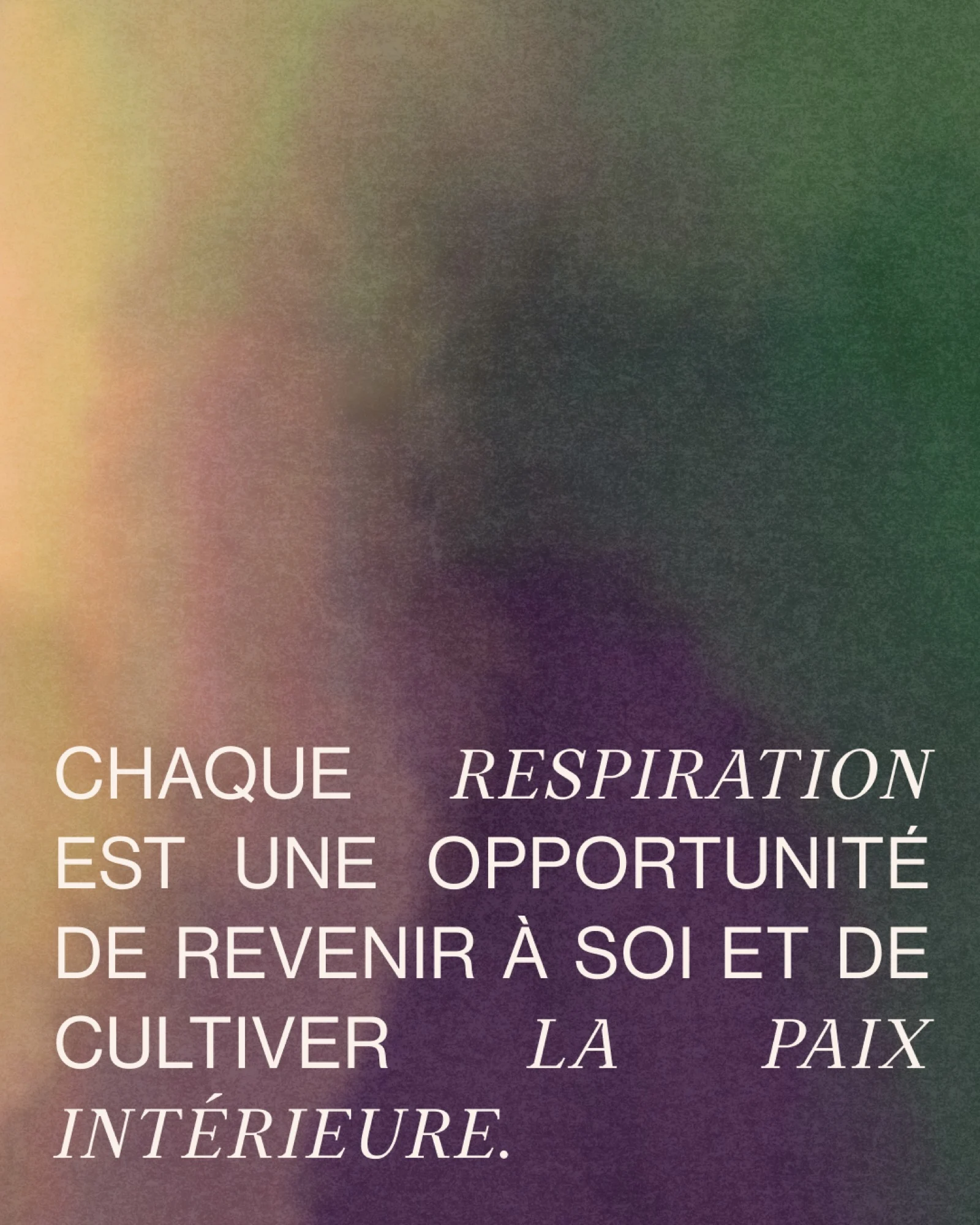 Composition abstraite Green Yoga avec texture colorée et phrase sur la respiration