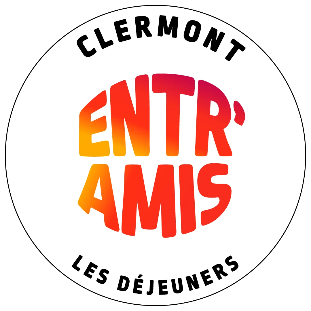 Logo circulaire Entr’Amis Clermont avec mot-signe orange et rouge au centre