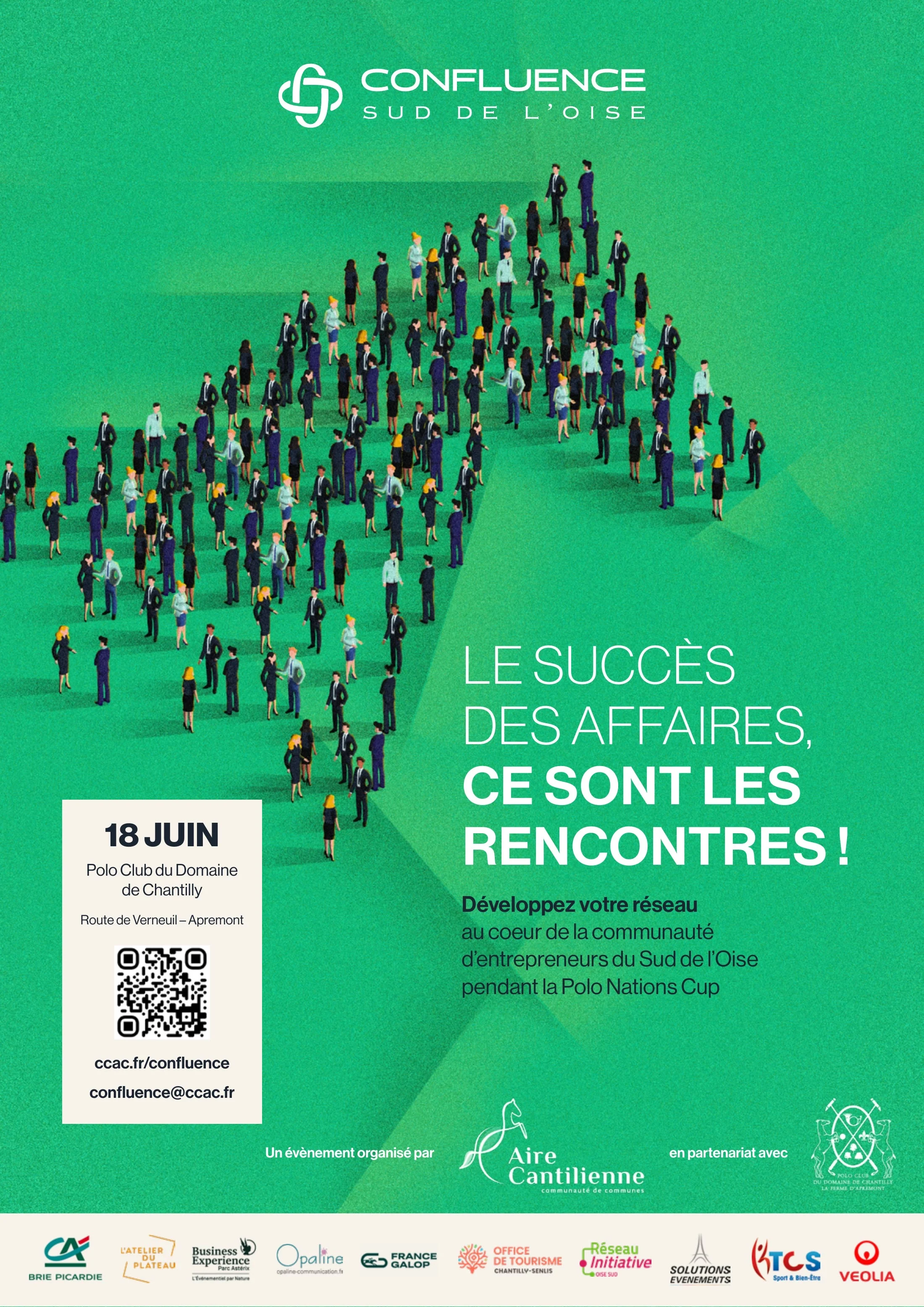 Affiche verticale de Confluence Sud de l’Oise annonçant le salon au Polo Club du Domaine de Chantilly