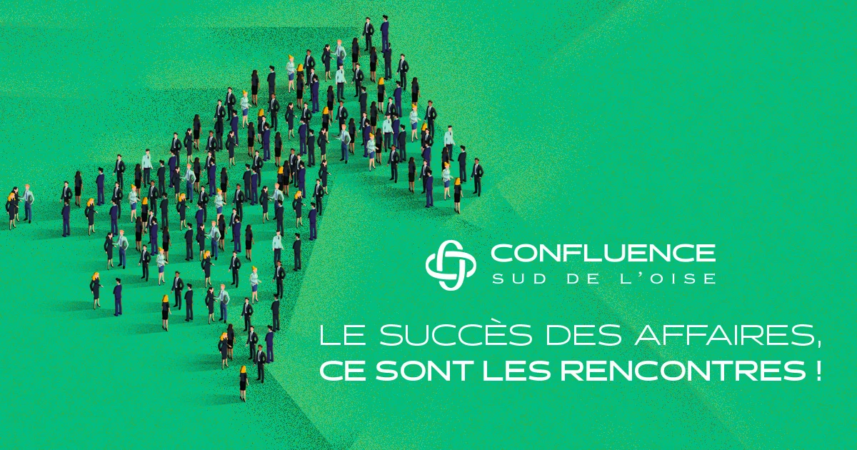 Visuel de campagne vert de Confluence Sud de l’Oise, formé par une foule dessinant une flèche