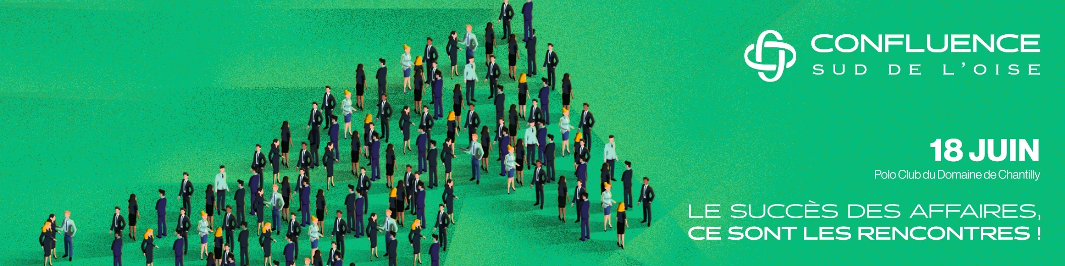 Bannière LinkedIn Confluence Sud de l’Oise avec le visuel de foule, la date et le lieu du salon