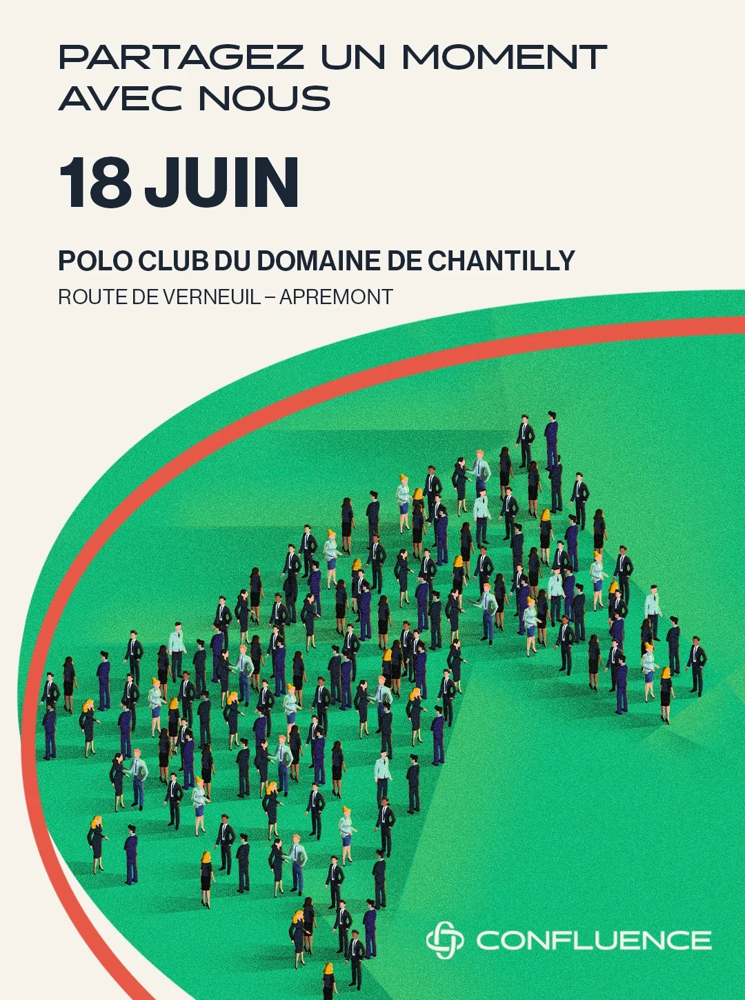 Publication verticale Confluence invitant les exposants et visiteurs à s’inscrire au salon du 18 juin