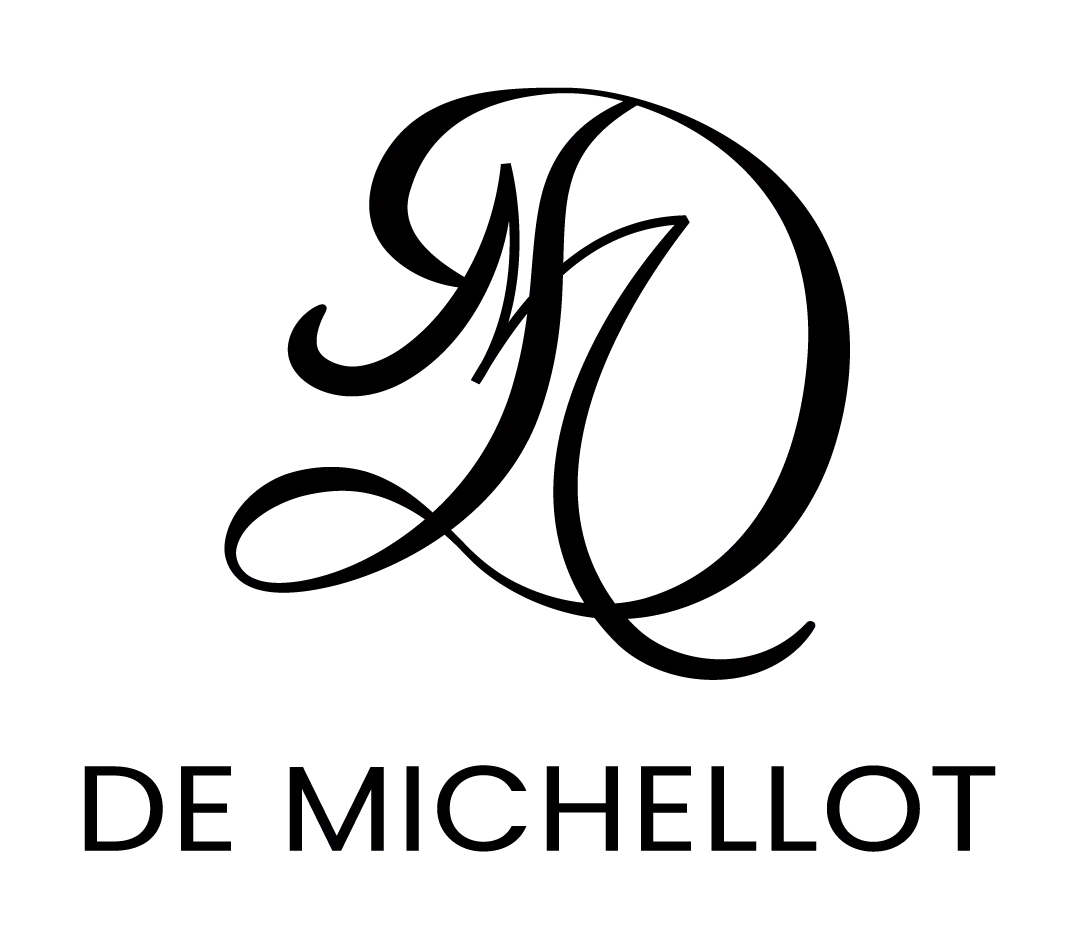 Logo noir De Michellot réunissant monogramme calligraphique et nom composé en capitales