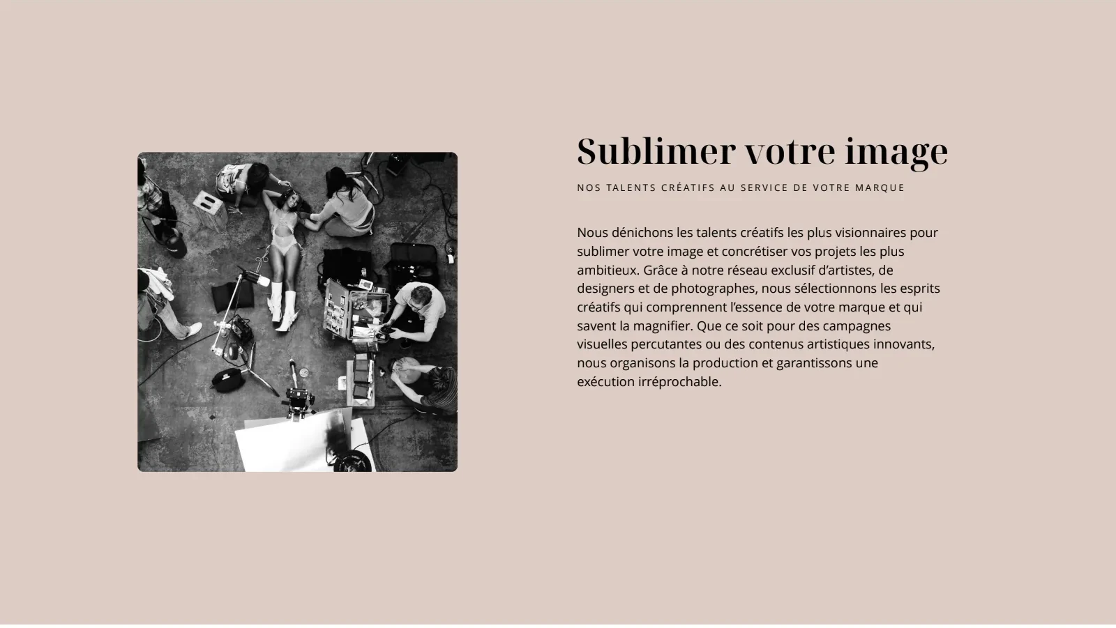 Séquence Sublimer votre image de la maquette Dosinruck Éclat, avec une composition photographique en noir et blanc et son argumentaire
