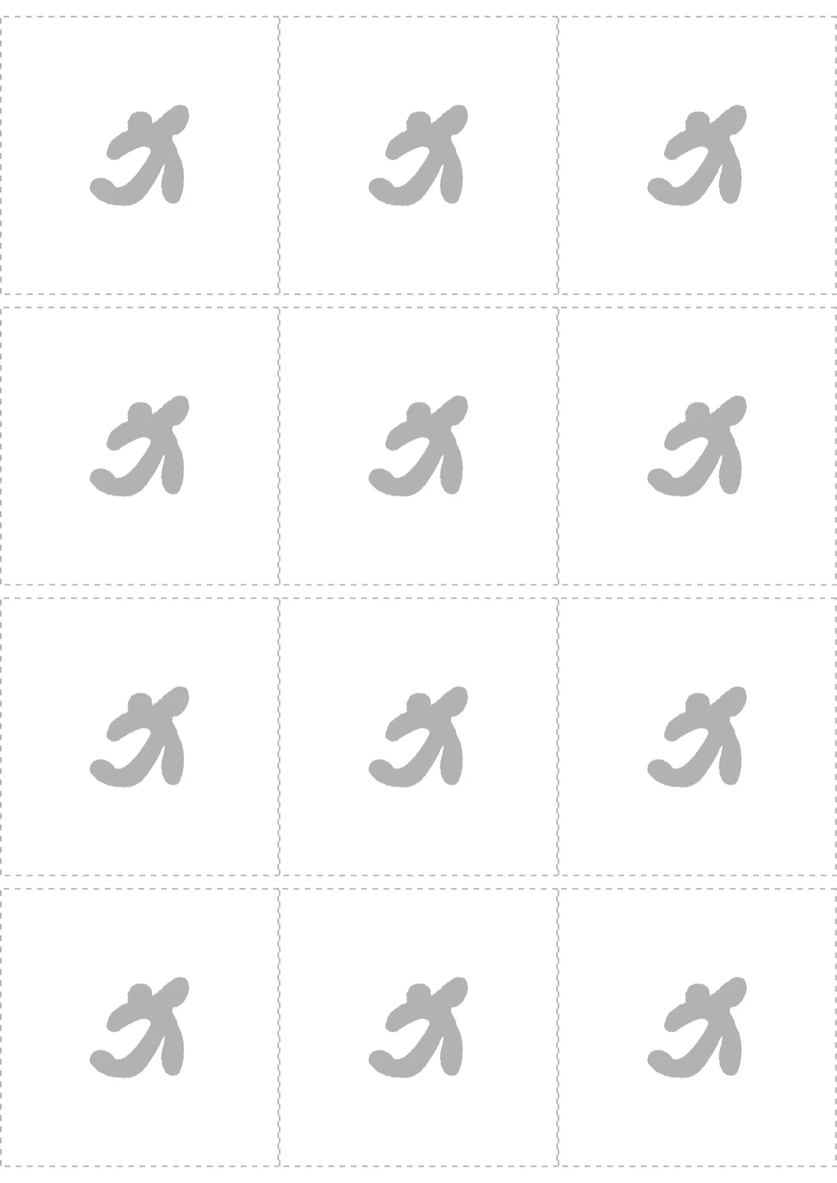 Planche de douze pictogrammes Green Yoga gris, disposés dans des cases en pointillés