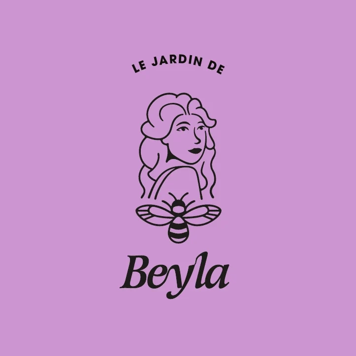 Version violette du signe Le Jardin de Beyla conçue pour le miel infusé au safran