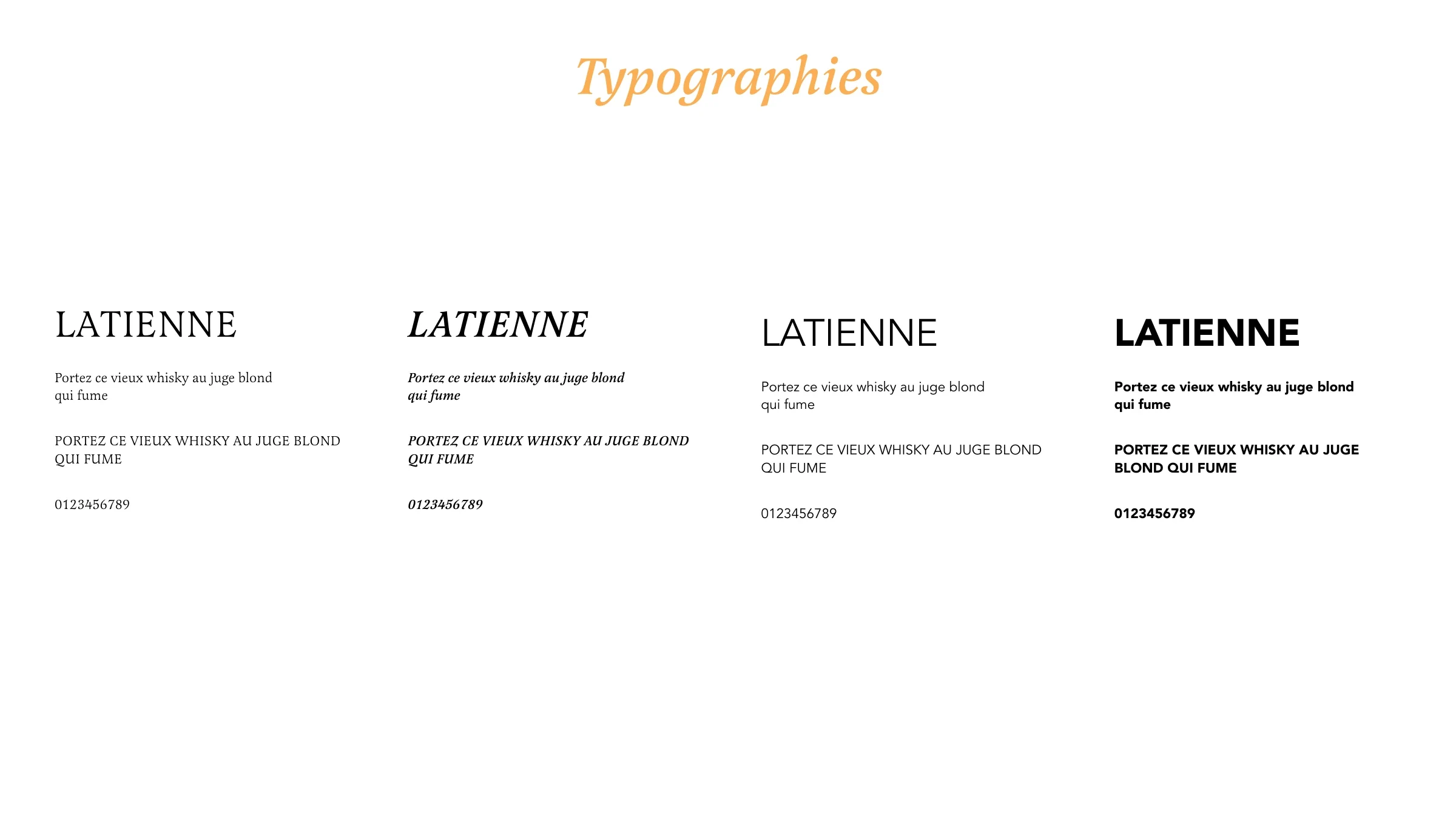 Planche typographique du Jardin de Beyla présentant les écritures éditoriales et fonctionnelles de la marque