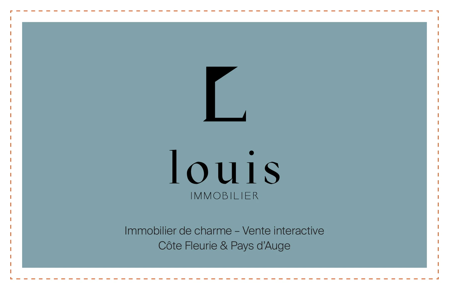 Carte de correspondance Louis Immobilier bleu grisé pour l’immobilier de charme et la vente interactive