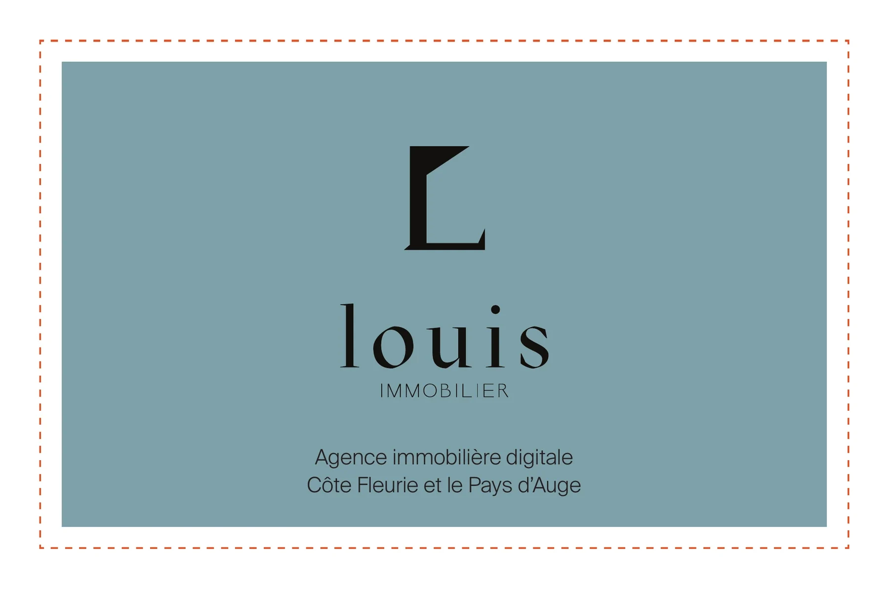 Carte Louis Immobilier bleu grisé présentant l’agence immobilière digitale de la Côte Fleurie et du Pays d’Auge