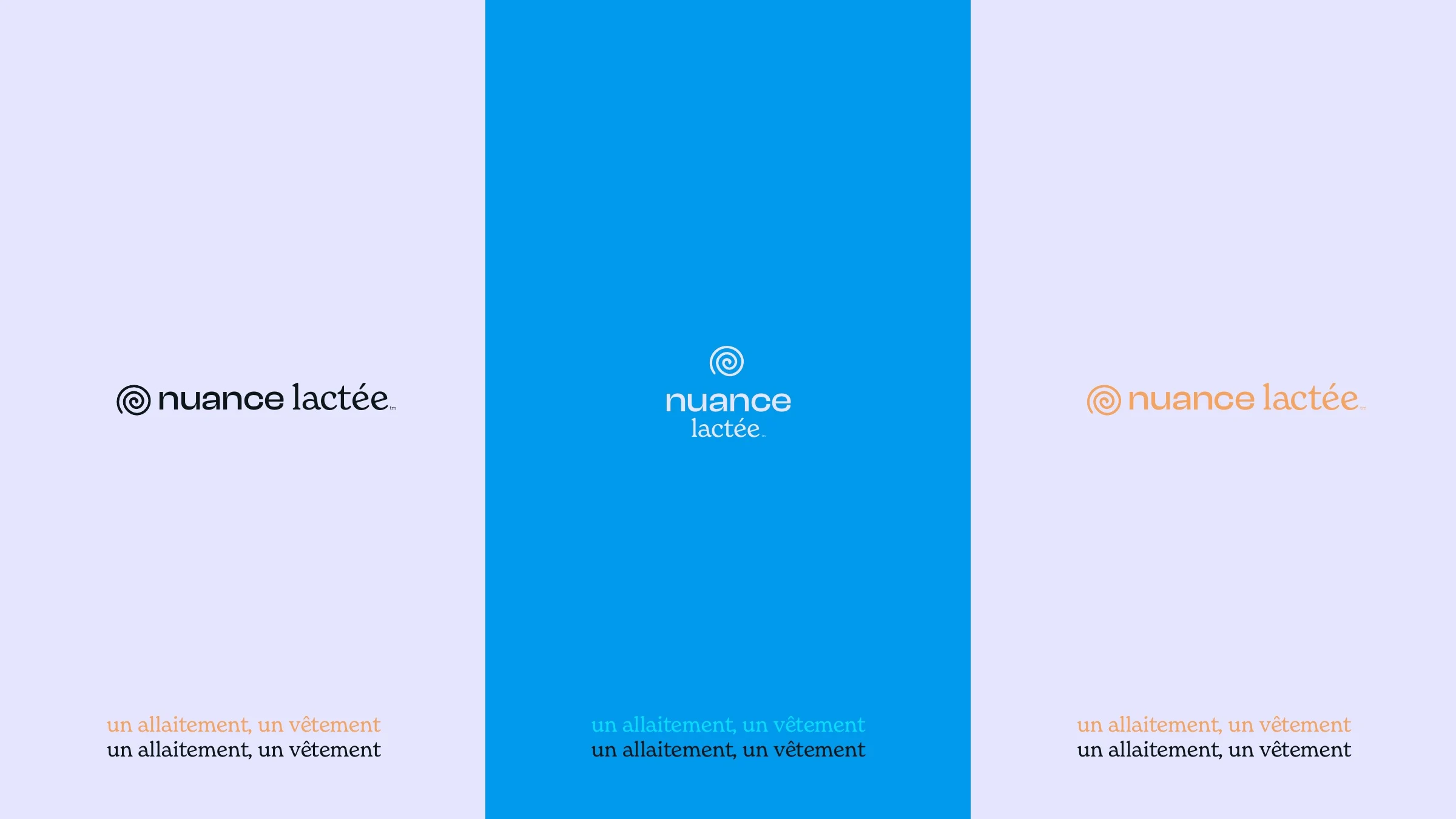 Trois compositions du logotype et de la signature un allaitement, un vêtement