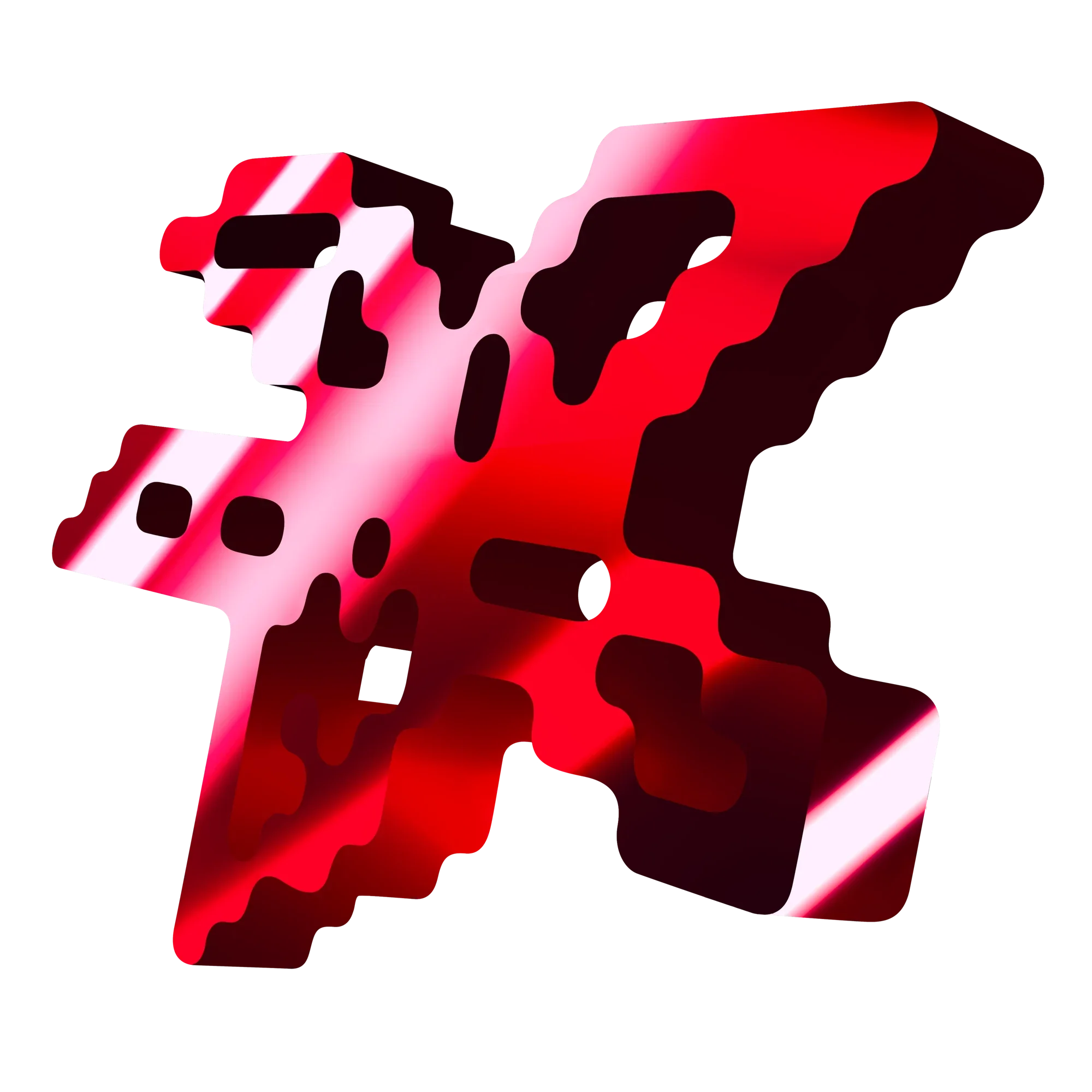 Totem floral rouge en volume, aux contours pixelisés, développé pour une direction de recherche Garten