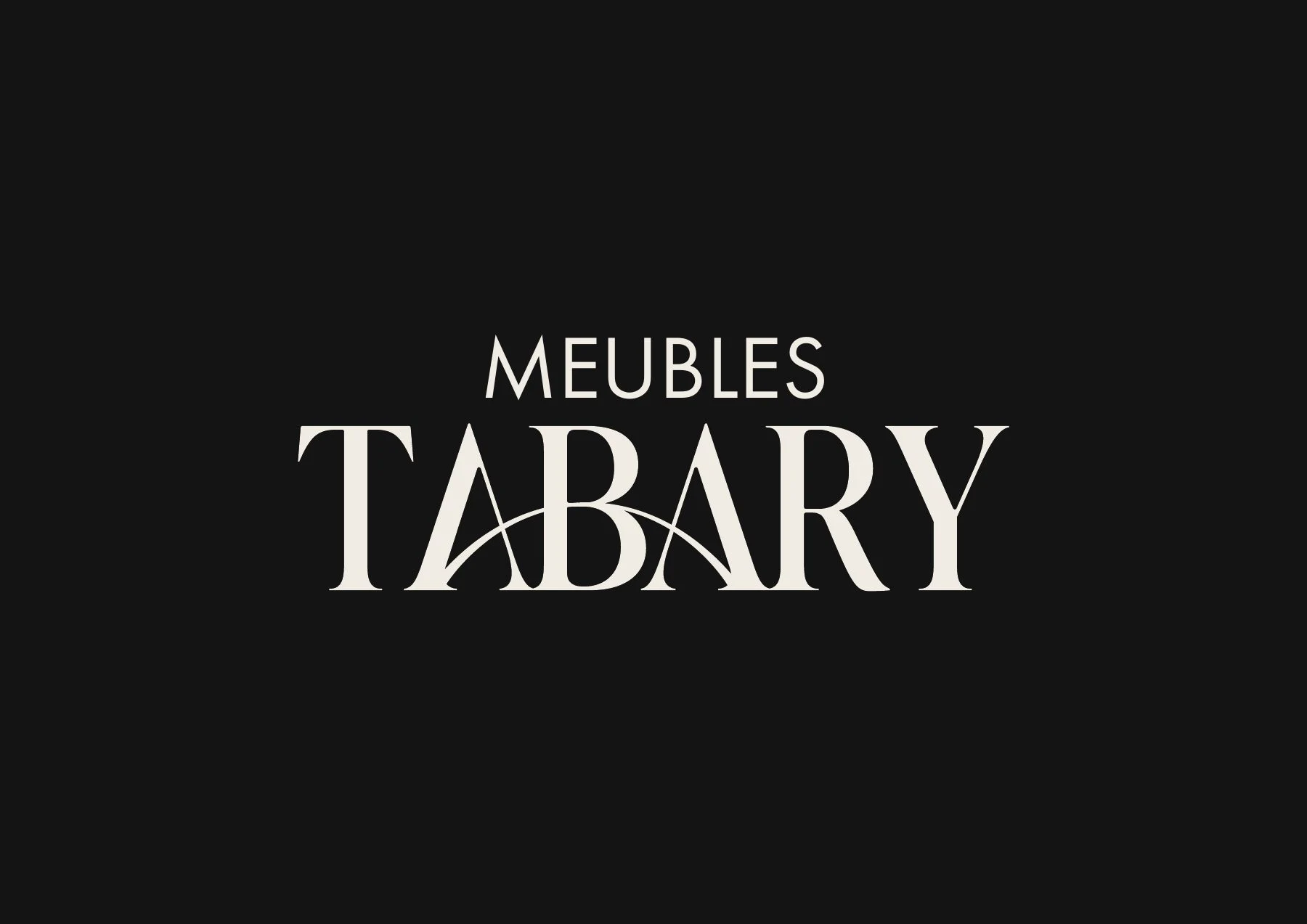 Mot-signe blanc Meubles Tabary centré sur un fond noir