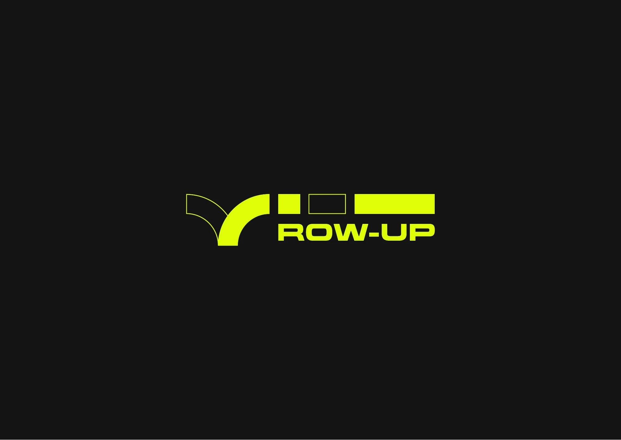 Mot-signe Row Up jaune électrique composé avec un symbole géométrique sur fond noir